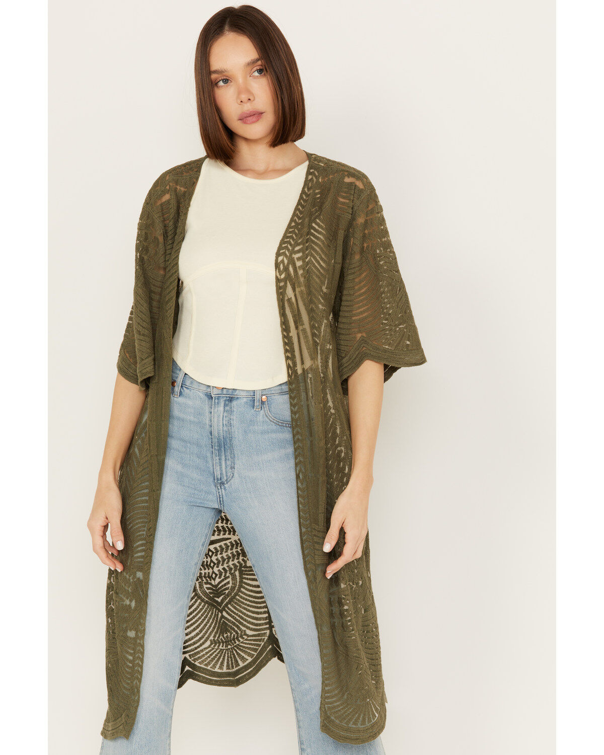 Women's Shyanne Geo Print Lace Short Sleeve Kimono