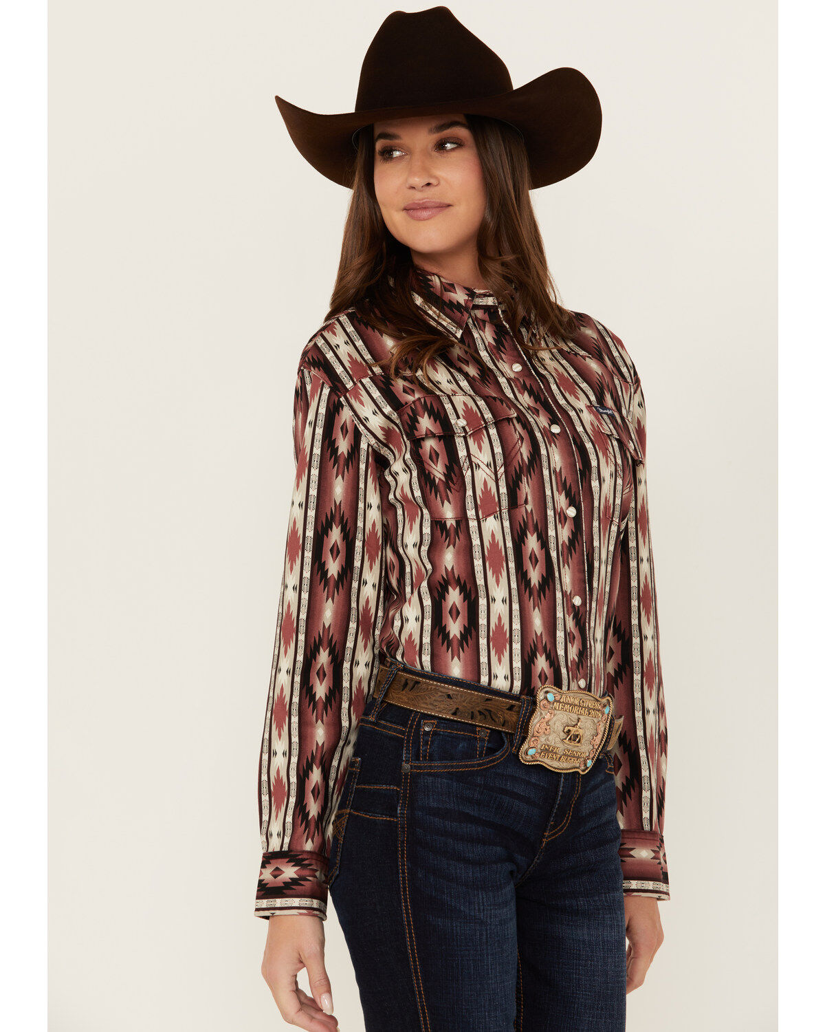 Women's Wrangler Retro Southwestern Print Long Sleeve Pearl Snap Weste