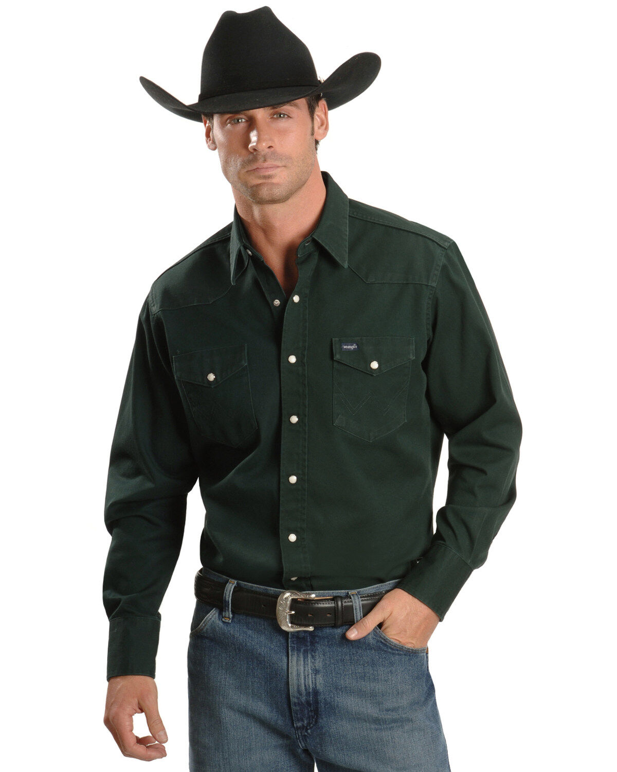 Men's Wrangler Solid Cowboy Cut Firm Finish Long Sleeve Work Shirt