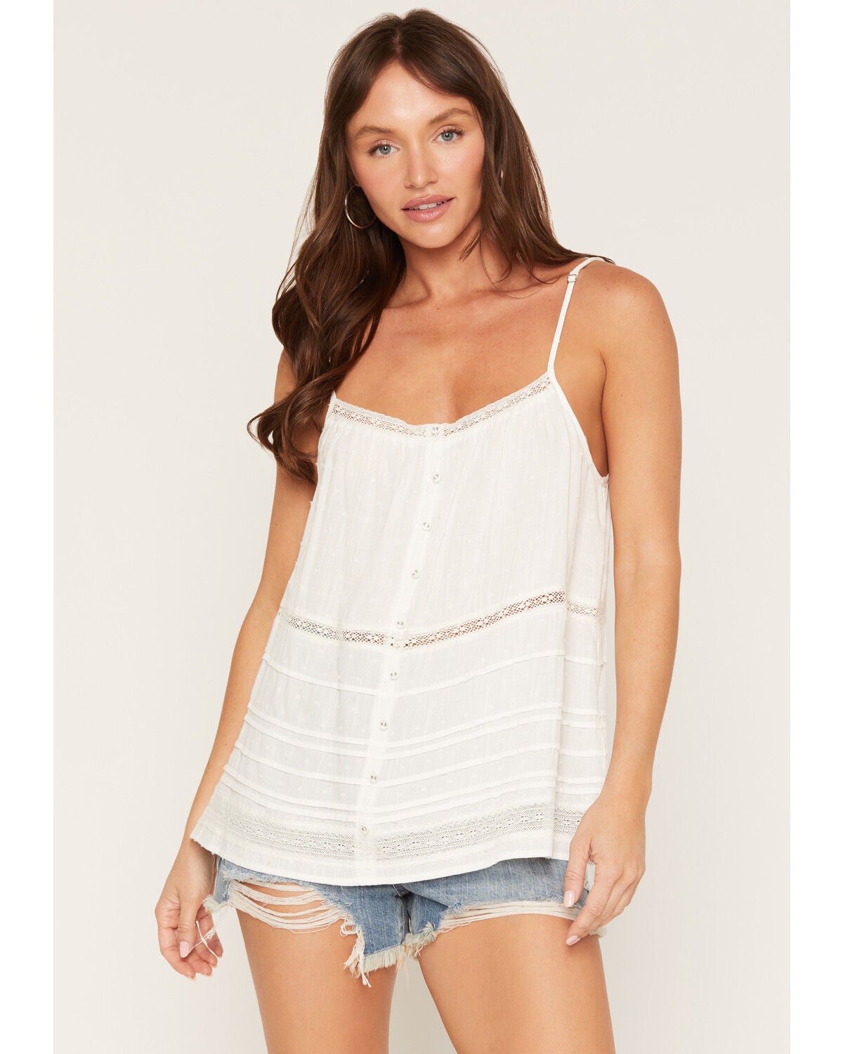 Women's Lovestitch Solid Lace Pleated Tank Top