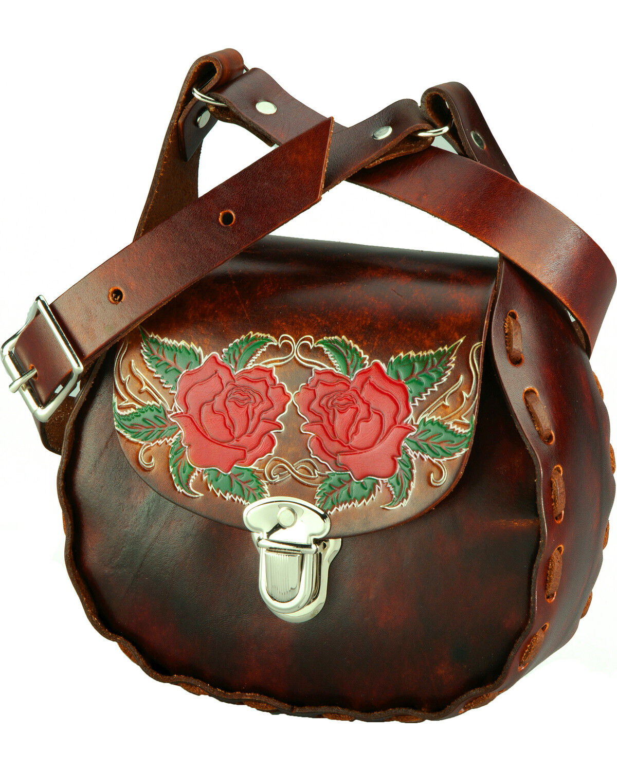 Women's Western Express Brown Floral Leather Shoulder Bag