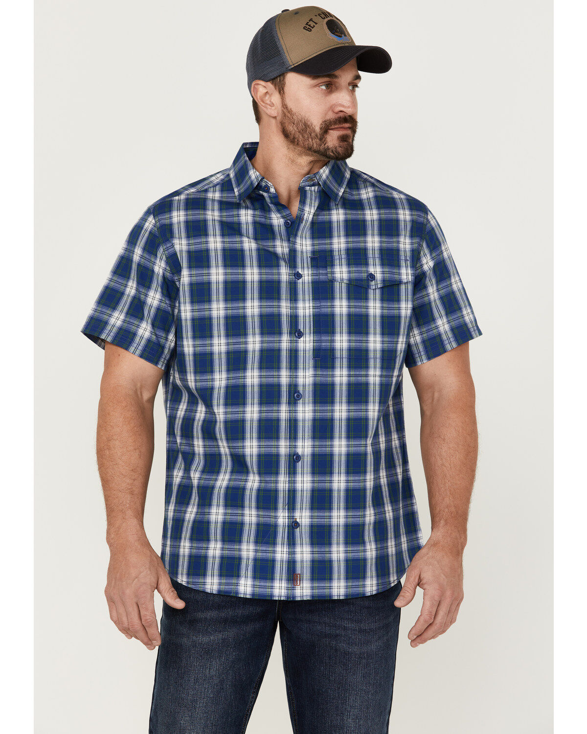 Men's Brothers and Sons Performance Plaid Short Sleeve Button Down Wes