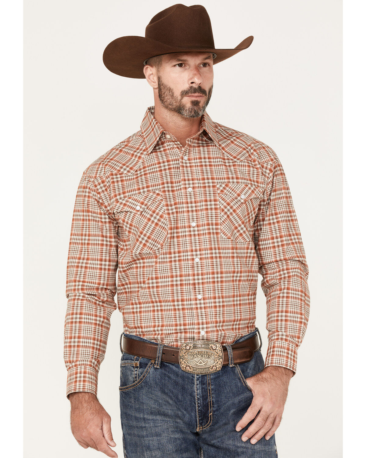 Men's Panhandle Rough Stock by Plaid Print Long Sleeve Pearl Snap West
