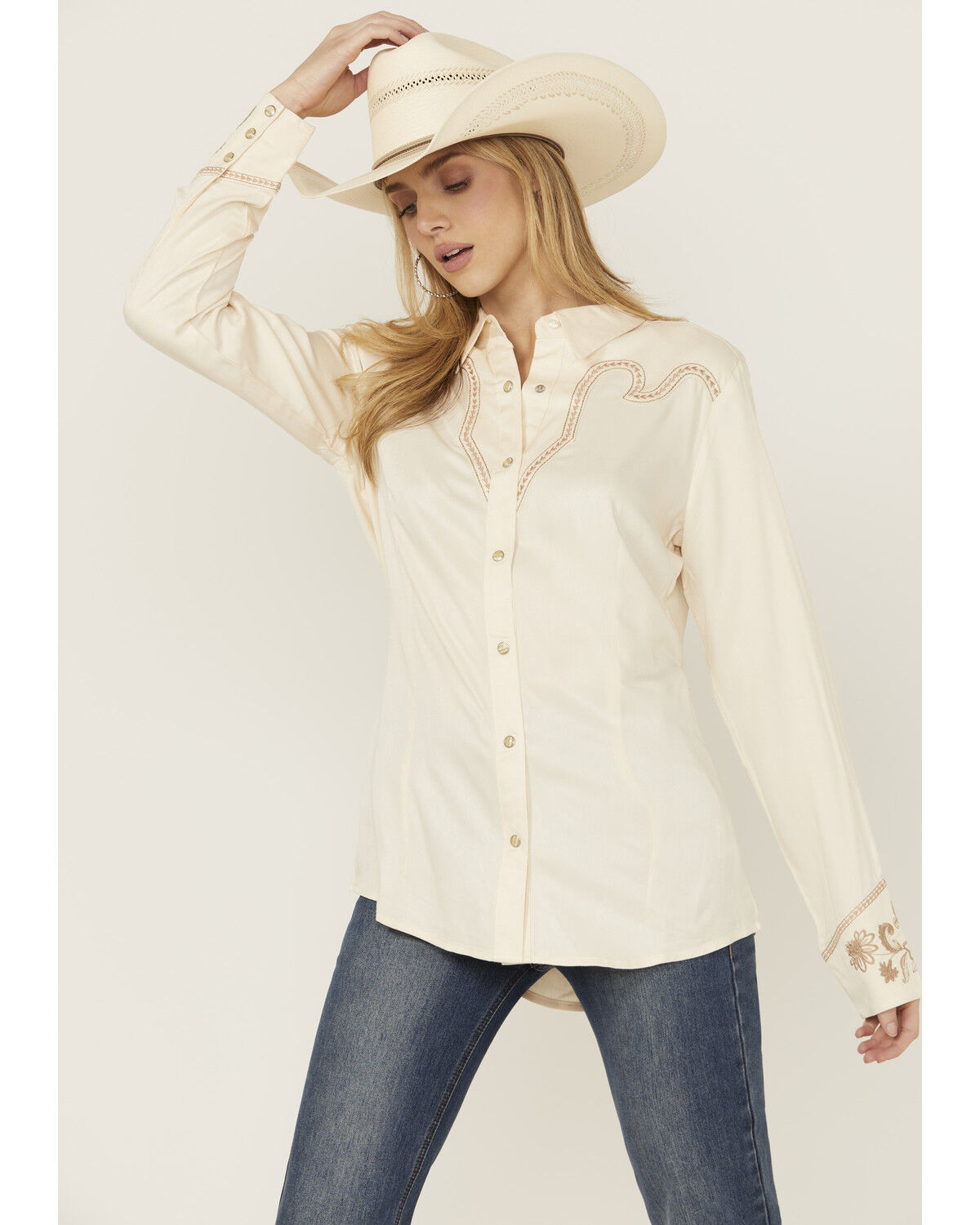 Women's Wrangler Retro Floral Embroidered Long Sleeve Pearl Snap Weste
