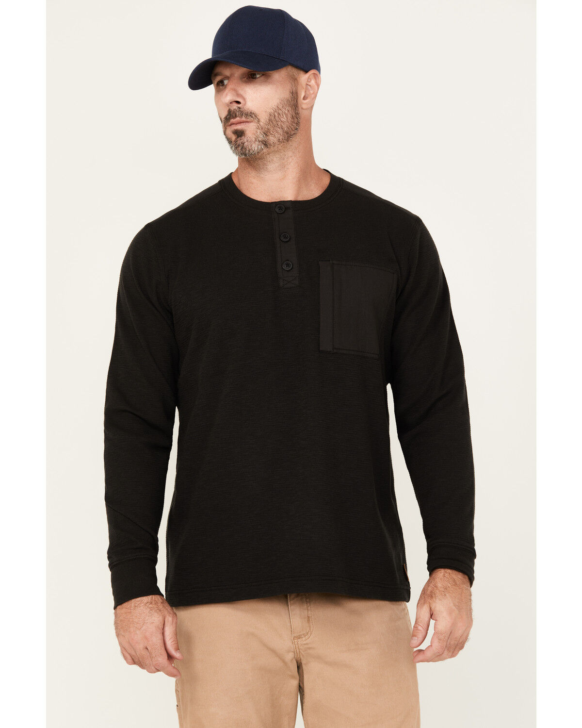 Men's Lucky Brand Workwear Slub Thermal Long Sleeve Pocket Henley Shir
