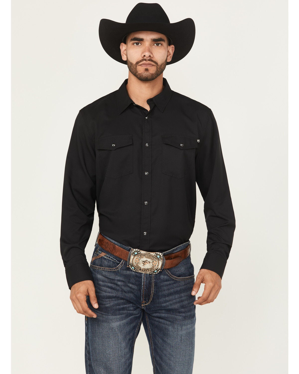 Men's RANK 45 Remming Solid Long Sleeve Snap Performance Western Shir