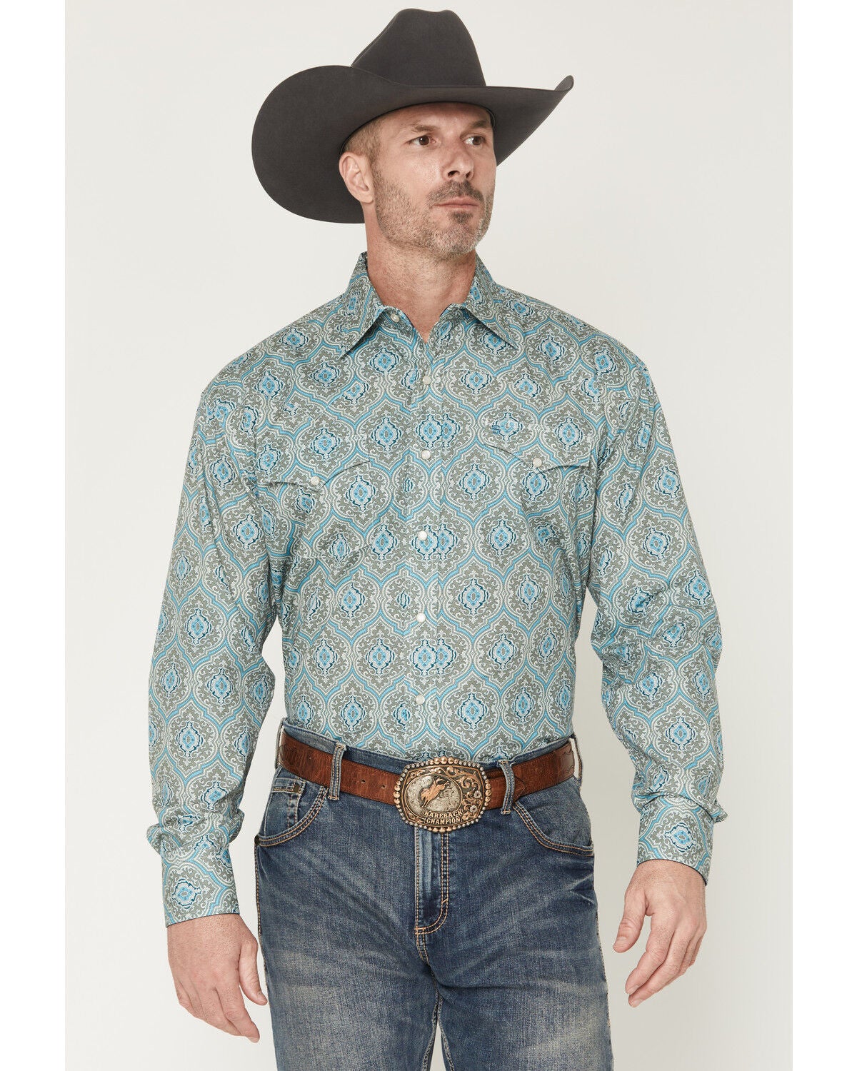 Men's Stetson Medallion Print Long Sleeve Snap Western Shirt