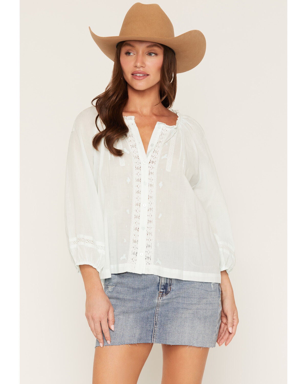 Women's Lovestitch Lace Long Sleeve Button-Down Shirt