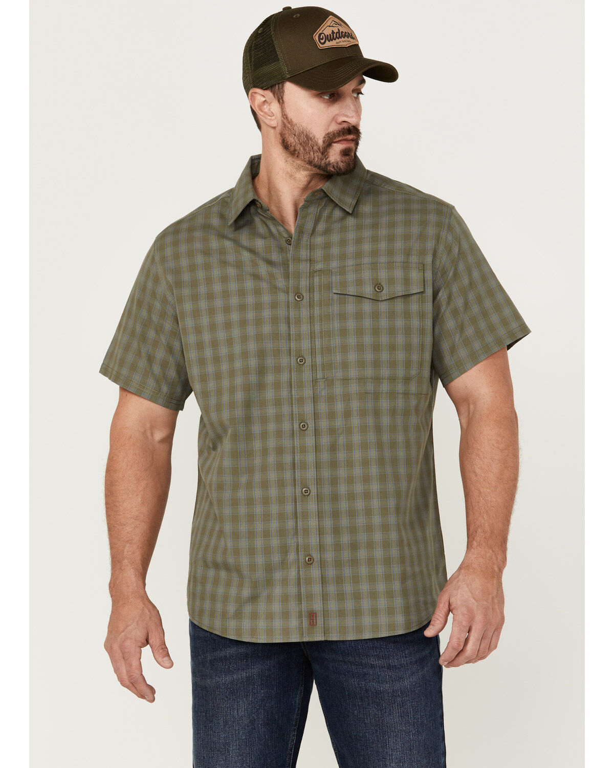 Men's Brothers and Sons Plaid Print Performance Short Sleeve Button Do