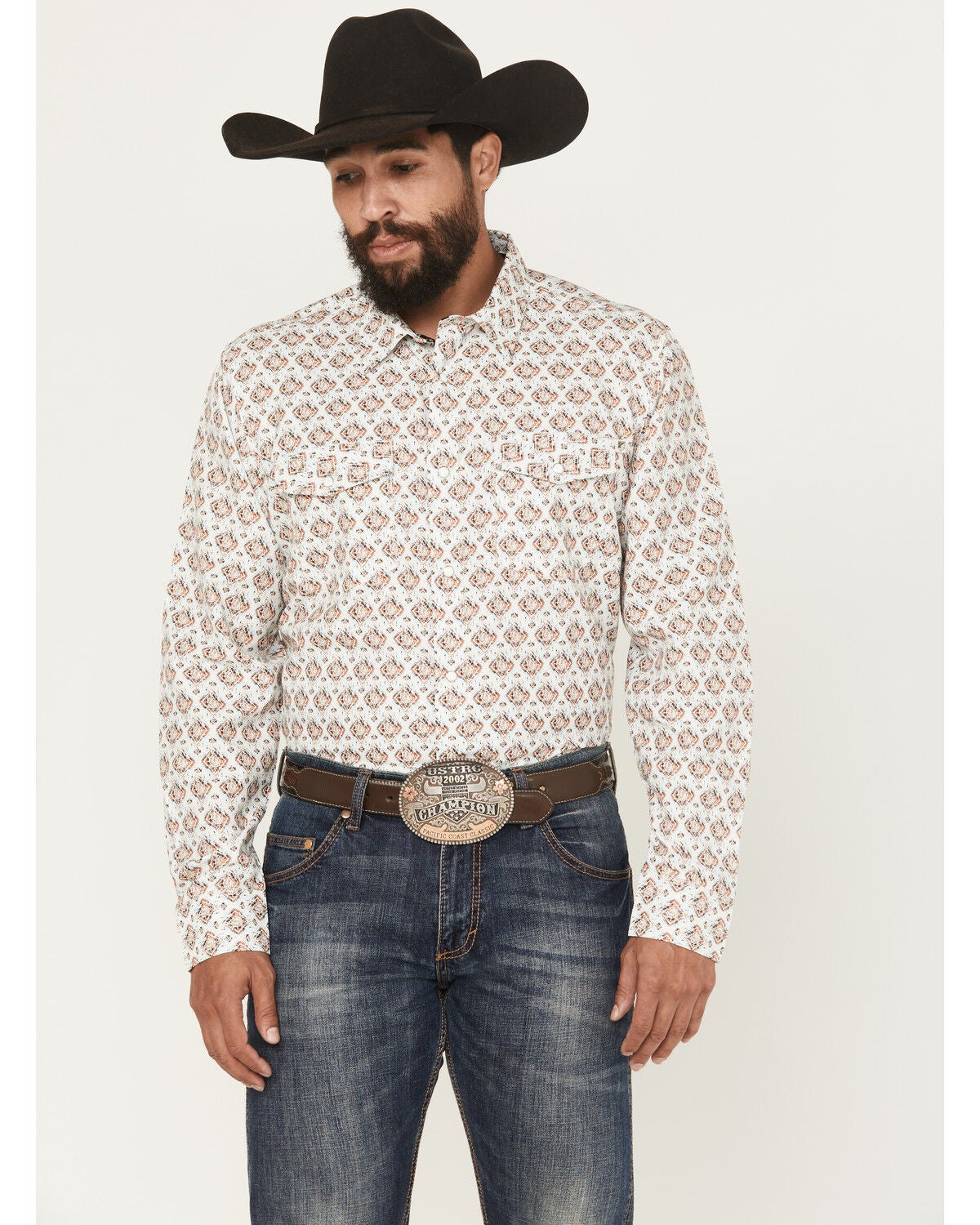 Men's RANK 45 Romans Medallion Print Long Sleeve Snap Performance Wes