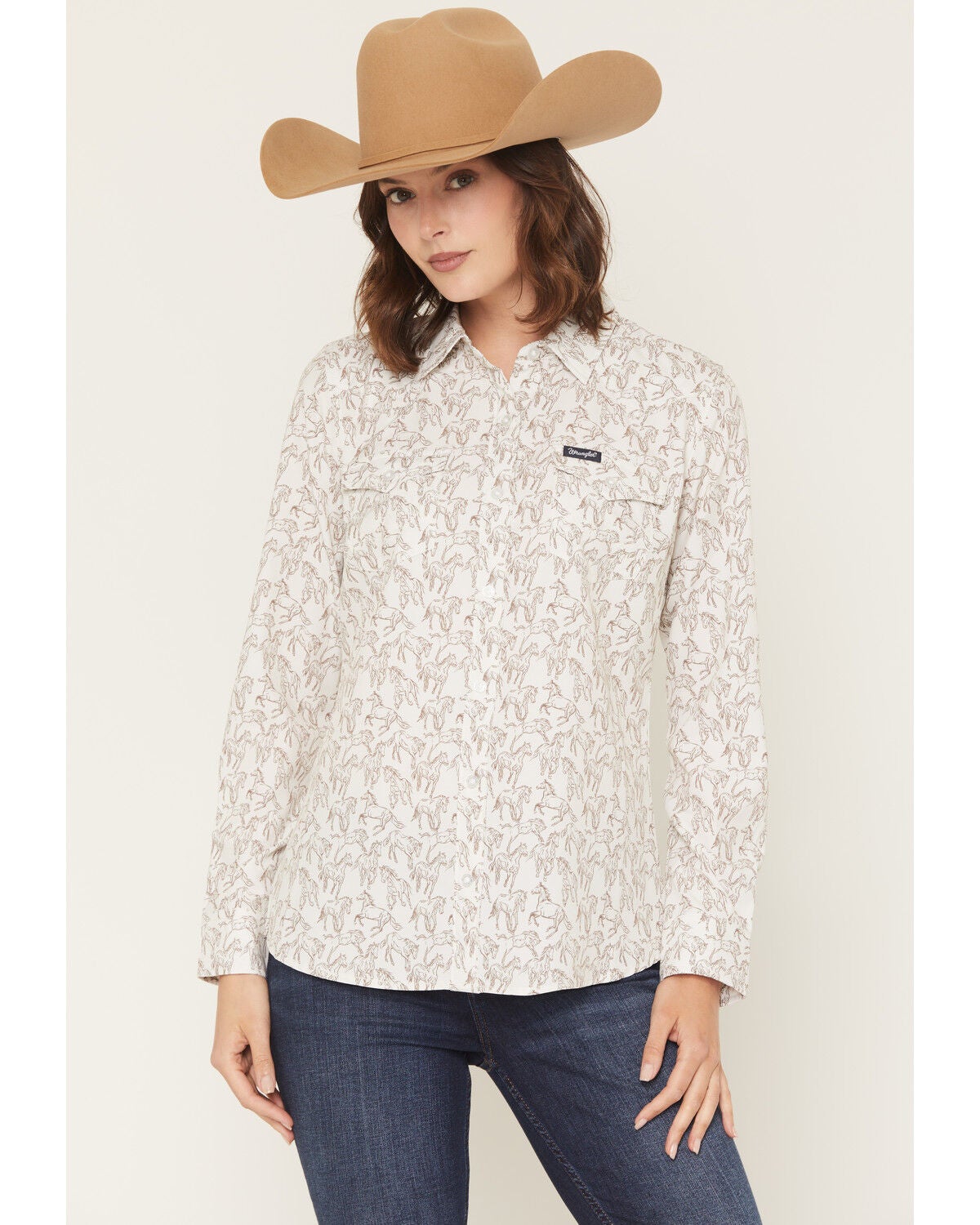 Women's Wrangler Retro Horse Print Long Sleeve Button-Down Performance