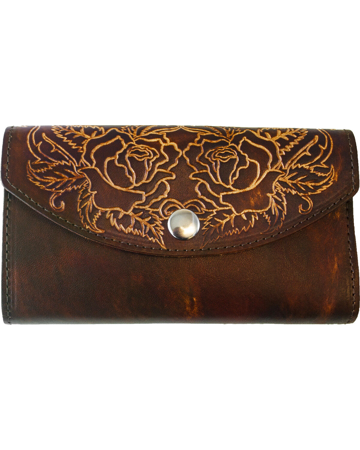 Women's Western Express Rose Tooled Leather Organizer Wallet