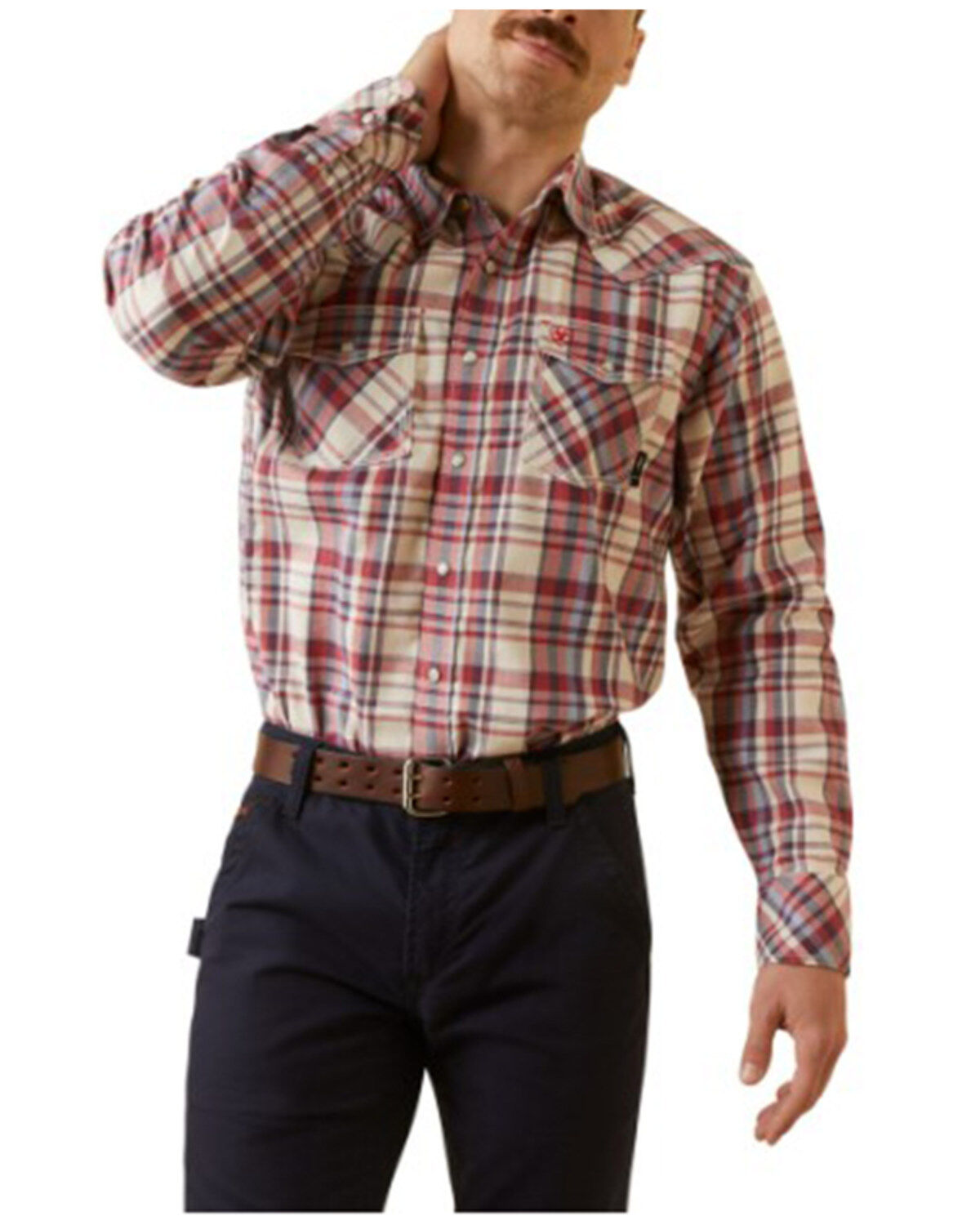Men's Ariat FR Dillon Retro Plaid Print Long Sleeve Snap Work Shirt