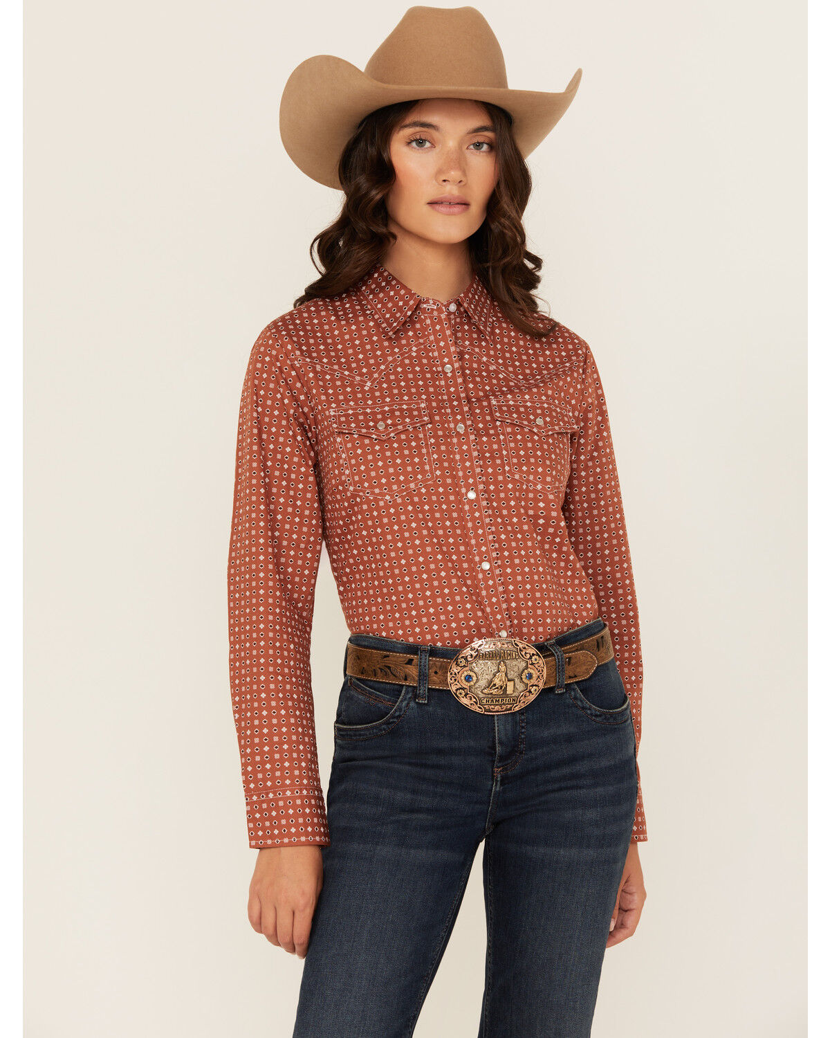 Women's Ely Walker Geo Print Long Sleeve Snap Stretch Western Shirt