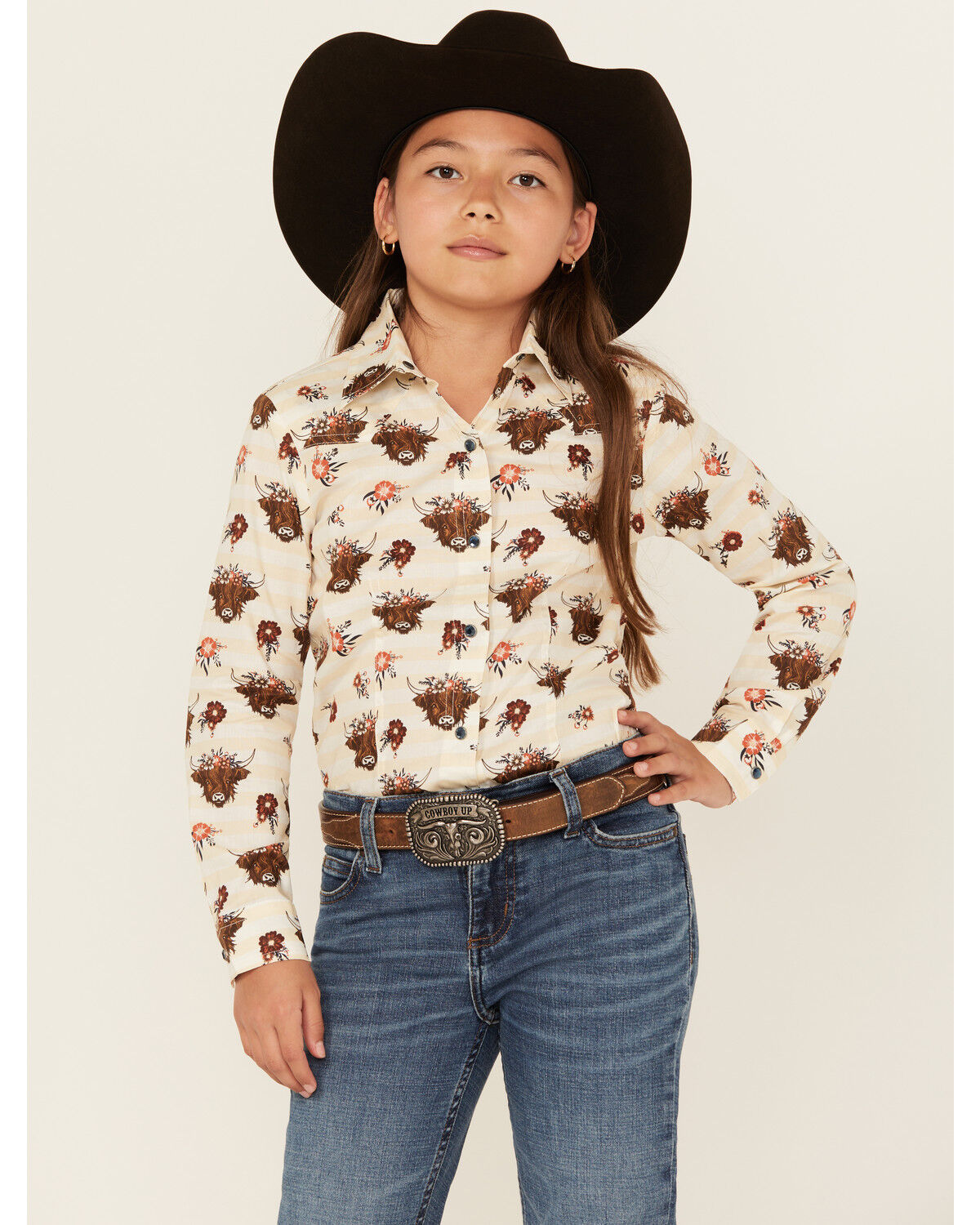 Girls' Cruel Girl Printed Long Sleeve Rhinestone Snap Western Shirt