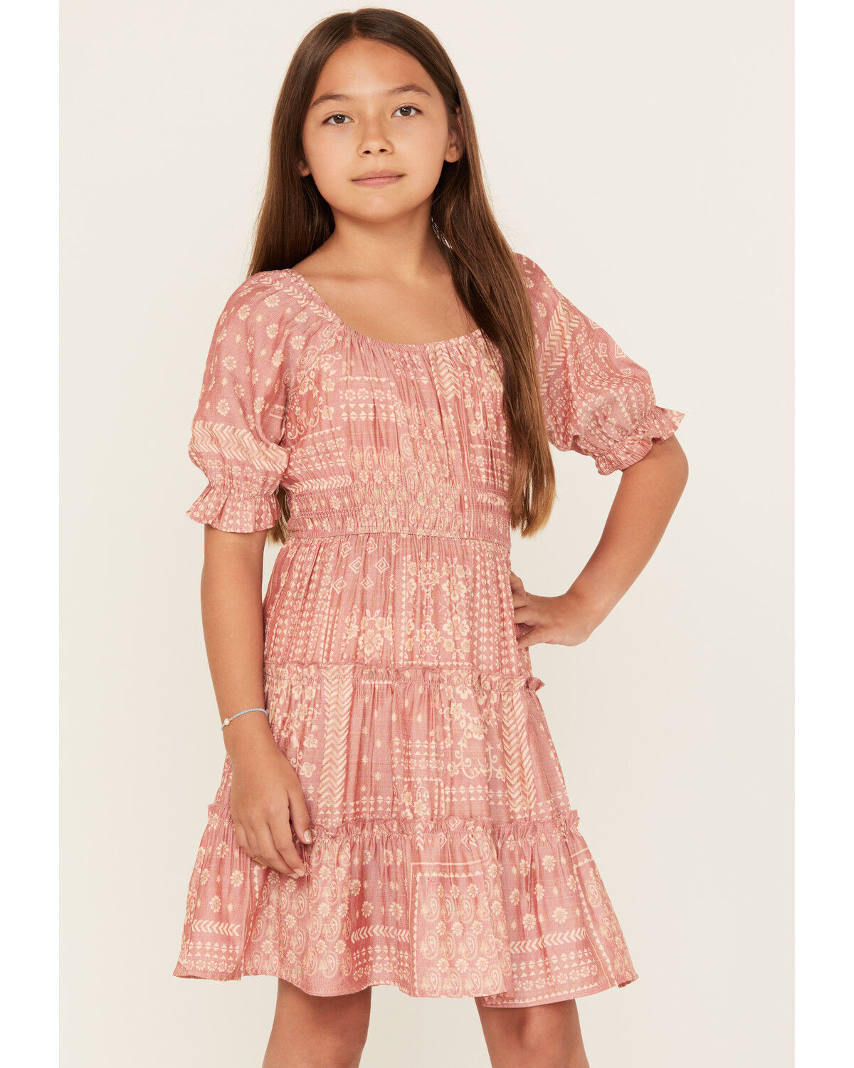 Girls' Trixxi Printed Quarter Sleeve Mini Dress