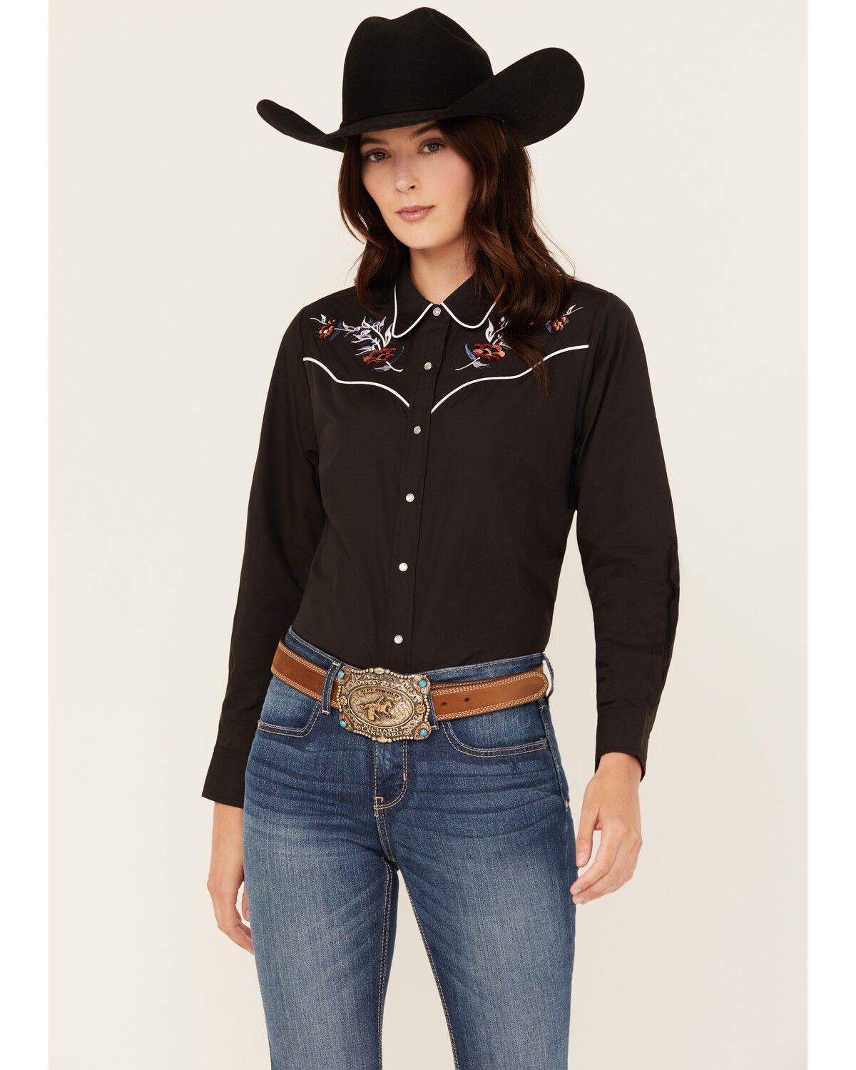 Women's Ely Walker Floral Embroidered Long Sleeve Snap Western Shirt