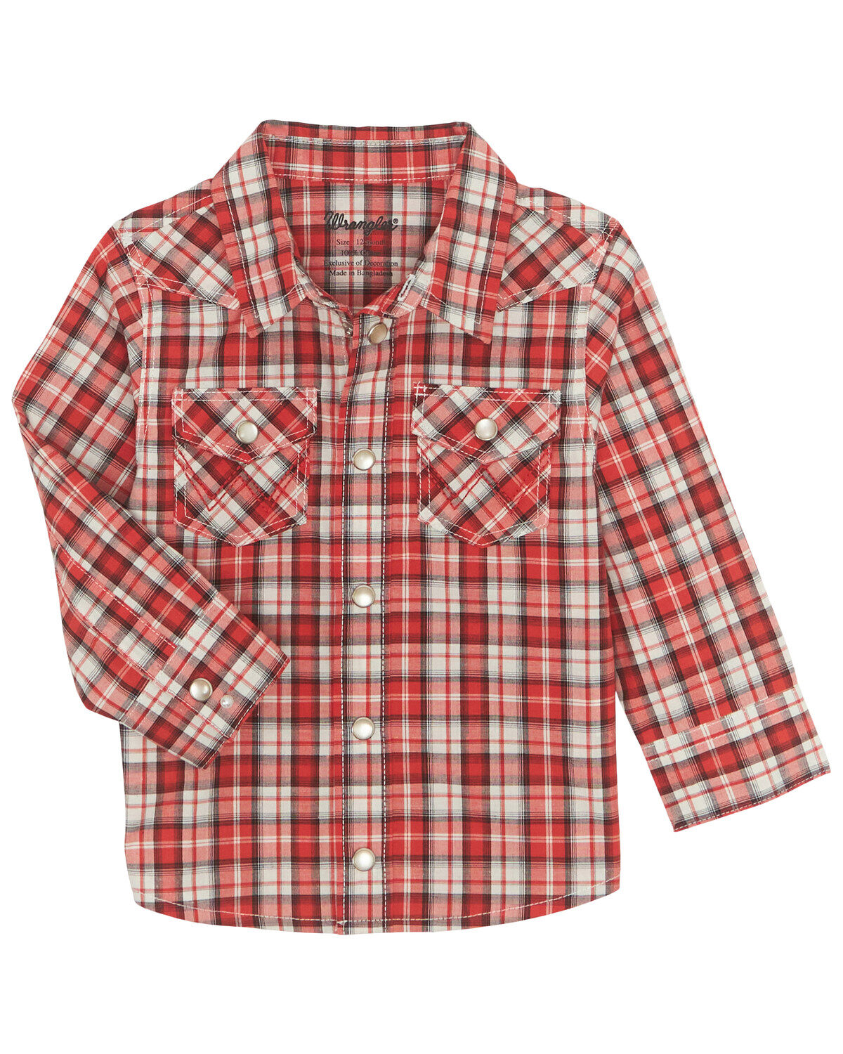 Boys' Wrangler Toddler Plaid Print Long Sleeve Snap Western Shirt