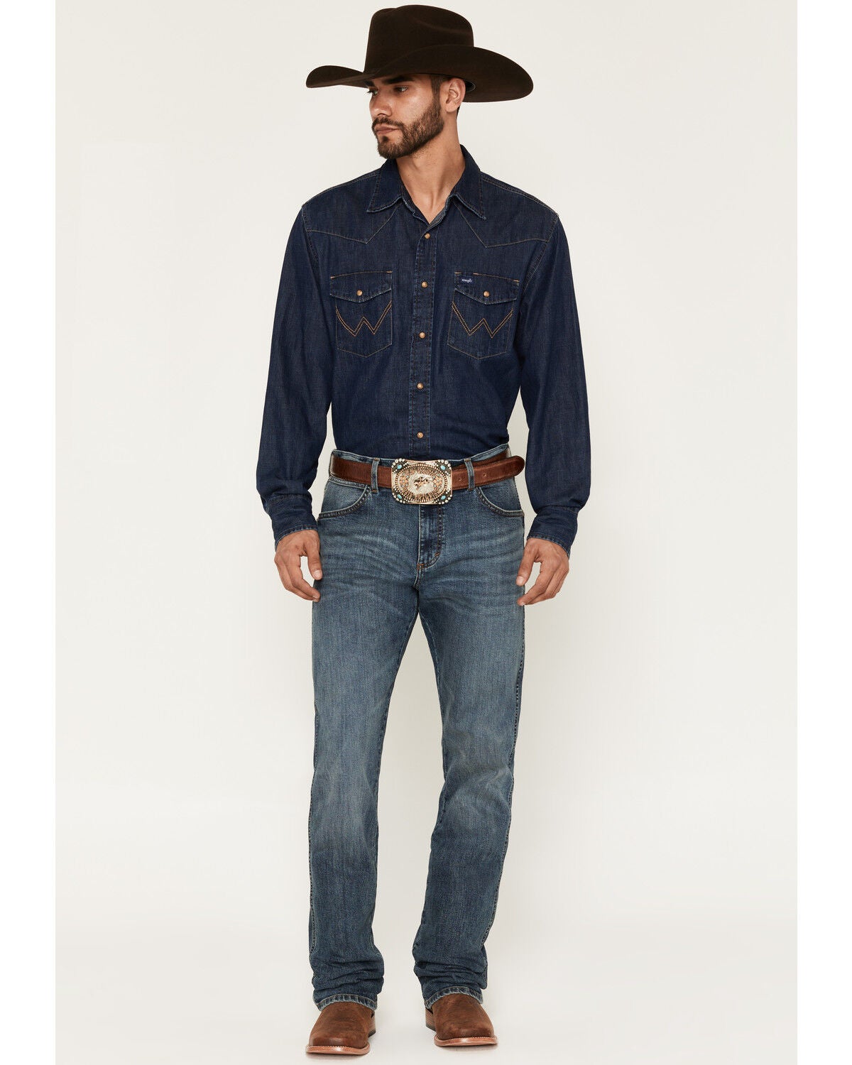 Men's Wrangler Retro 77MWZ Henry Medium Wash Slim Bootcut Stretch Deni