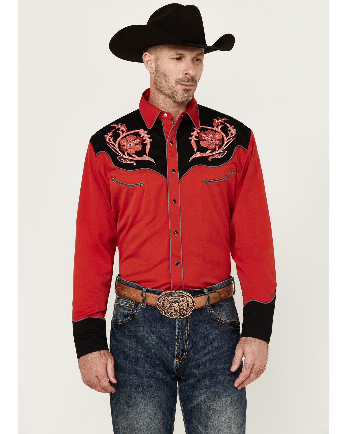 Men's Scully Floral Embroidered Long Sleeve Snap Western Shirt