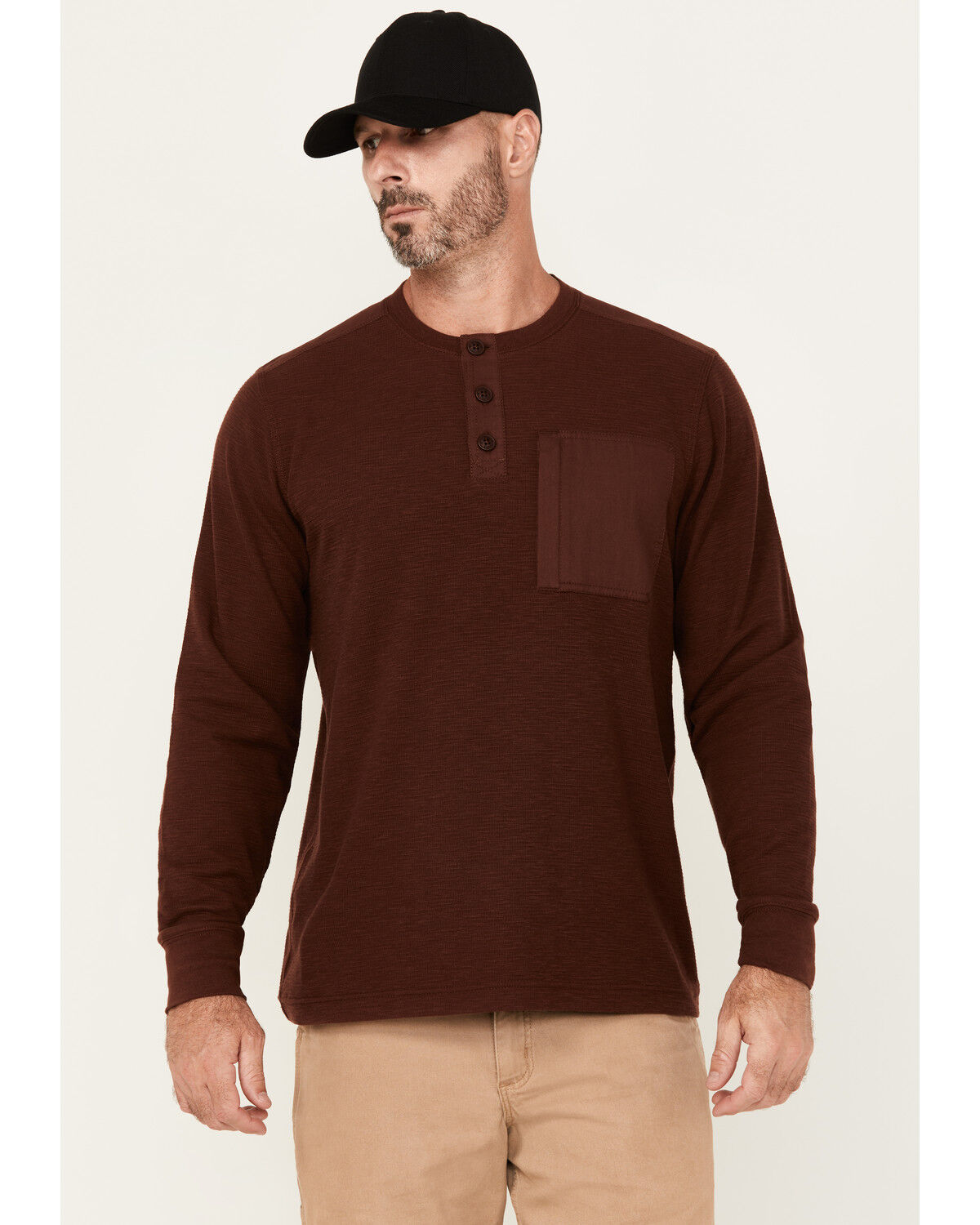 Men's Lucky Brand Workwear Slub Thermal Long Sleeve Pocket Henley Shir