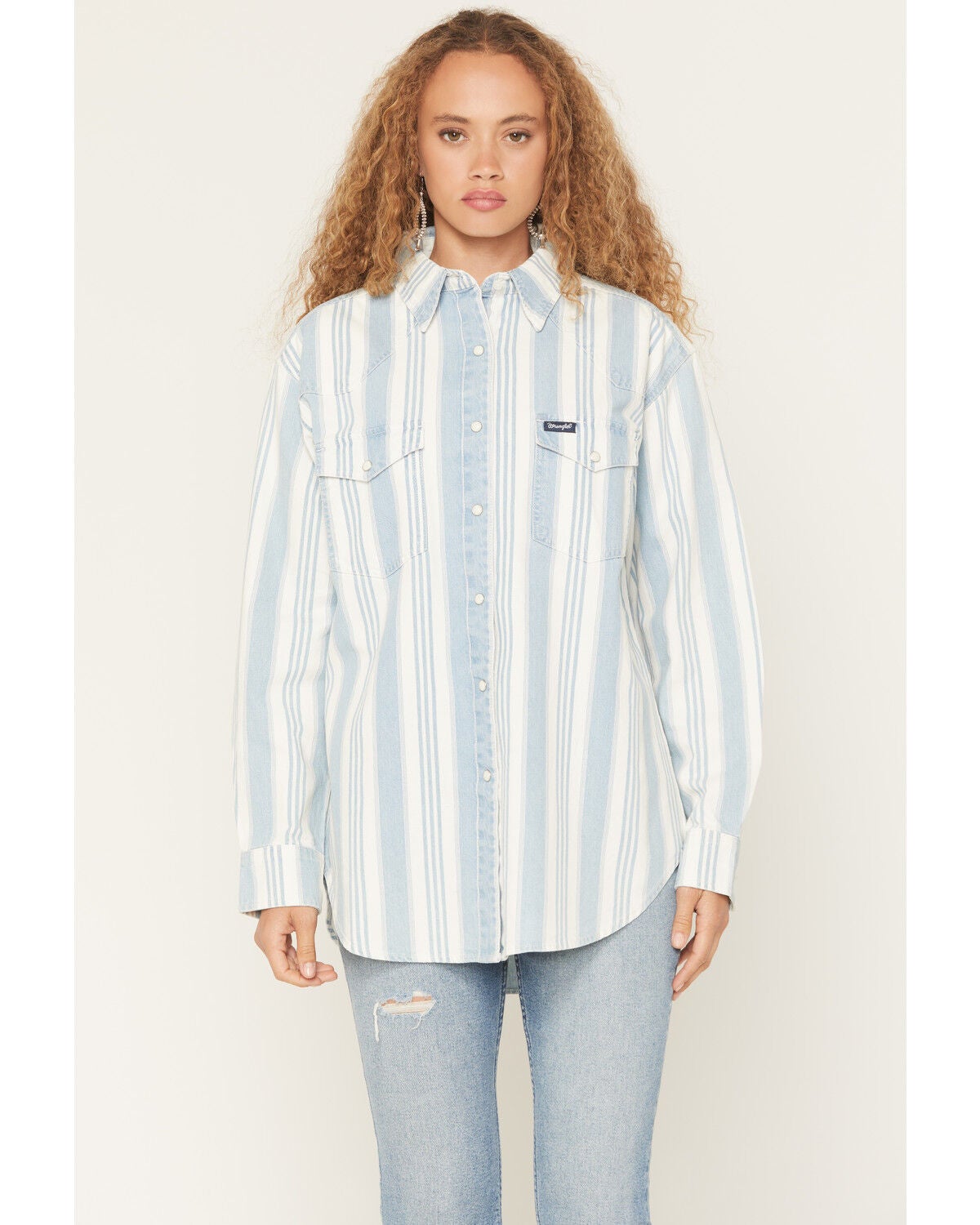 Women's Wrangler Retro Striped Long Sleeve Snap Denim Western Shirt