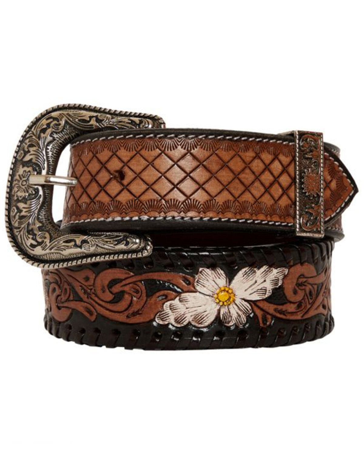Women's Myra Bag Checkered Brown Hand Tooled Leather Belt