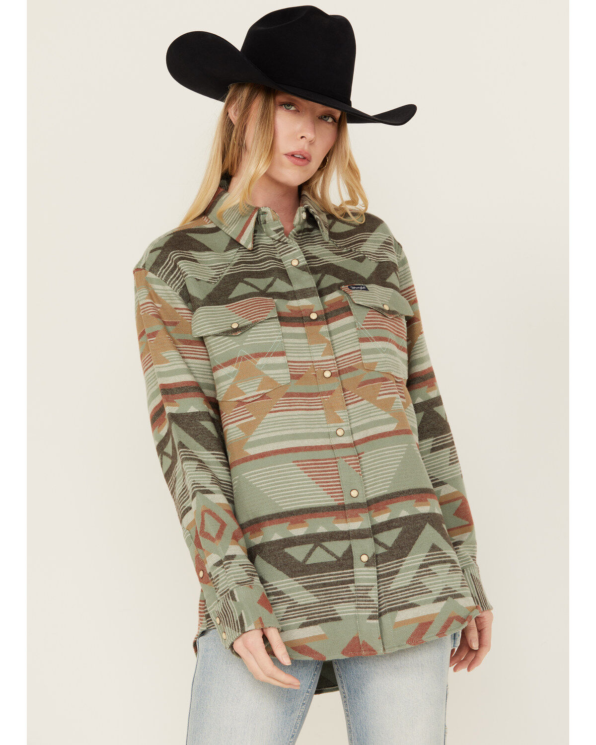 Women's Wrangler Retro Southwestern Long Sleeve Pearl Snap Western Shi