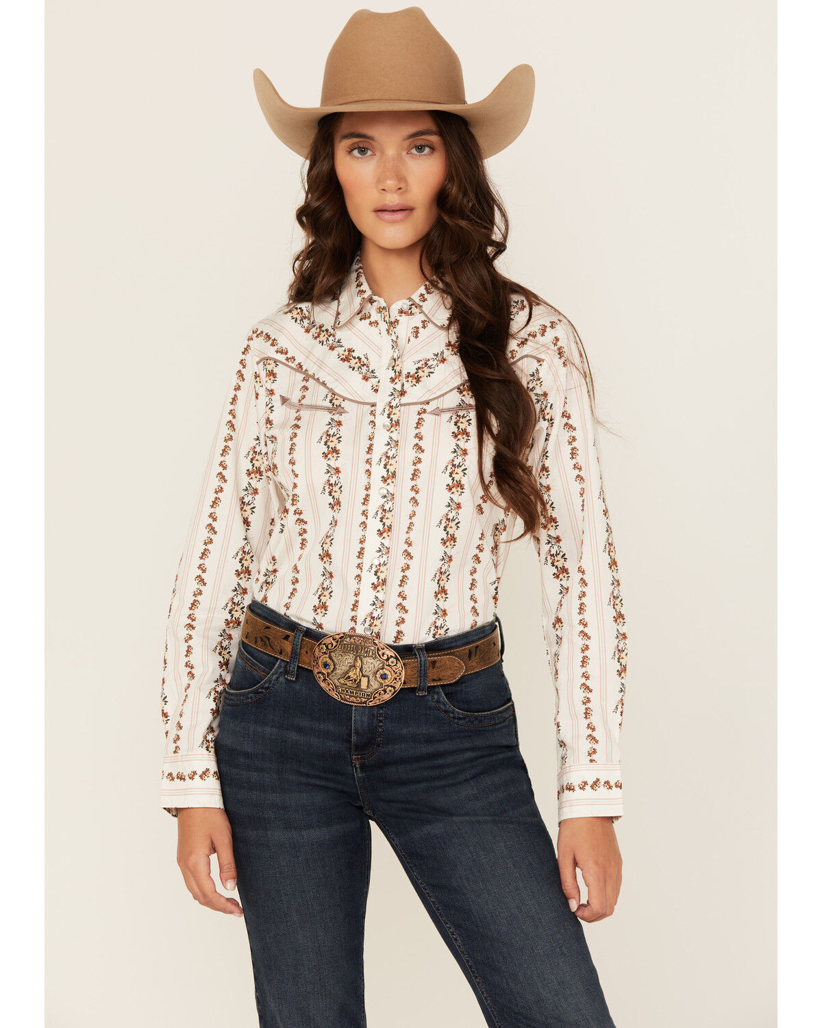 Women's Ely Walker Floral Wallpaper Print Long Sleeve Snap Stretch Wes