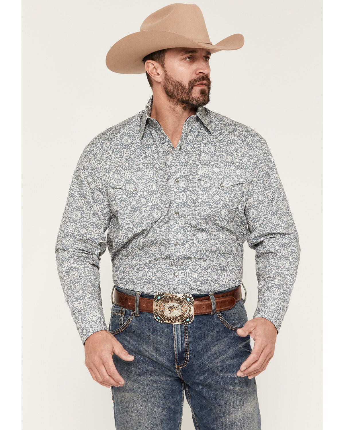 Men's Stetson Medallion Print Long Sleeve Snap Western Shirt