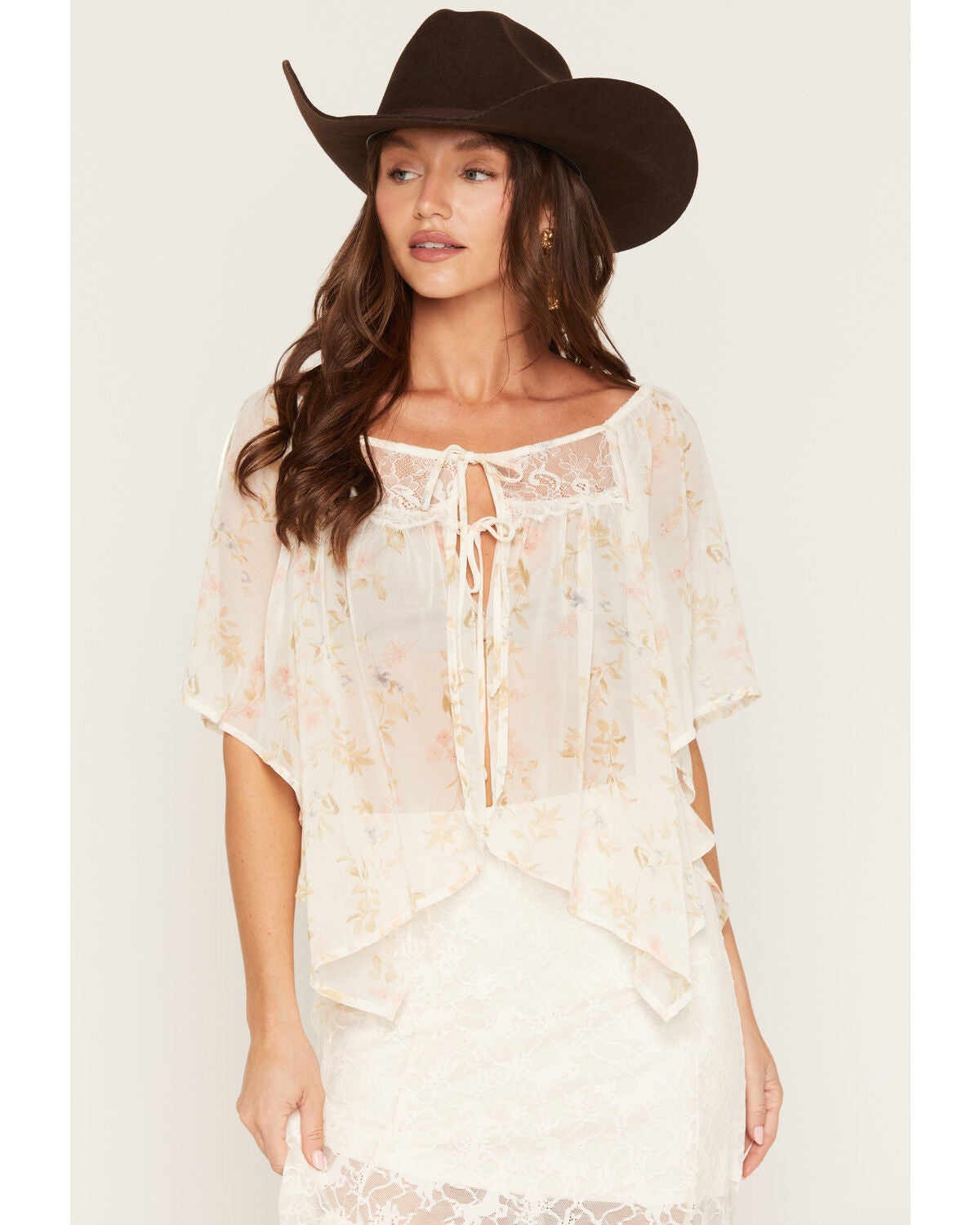 Women's Wild Moss Floral Print Tie-Front Blouse