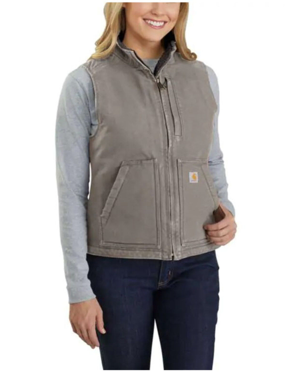 Women's Carhartt Taupe Washed Duck Sherpa Lined Vest