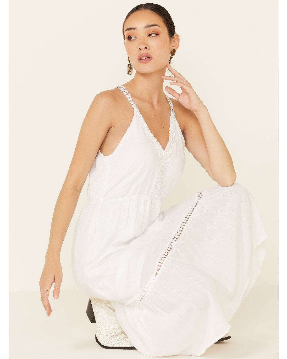 Women's Molly Bracken White Lace Trim Maxi Dress