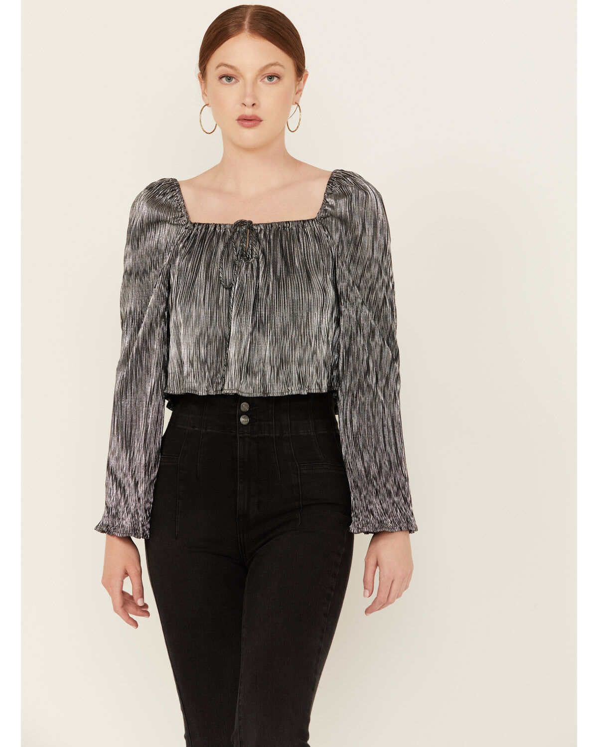 Women's Jen's Pirate Booty Jade Long Sleeve Metallic Pleated Top