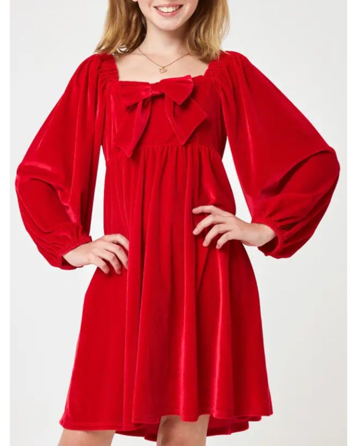 Girls' Trixxi Velvet Baby Down Bow Long Sleeve Dress
