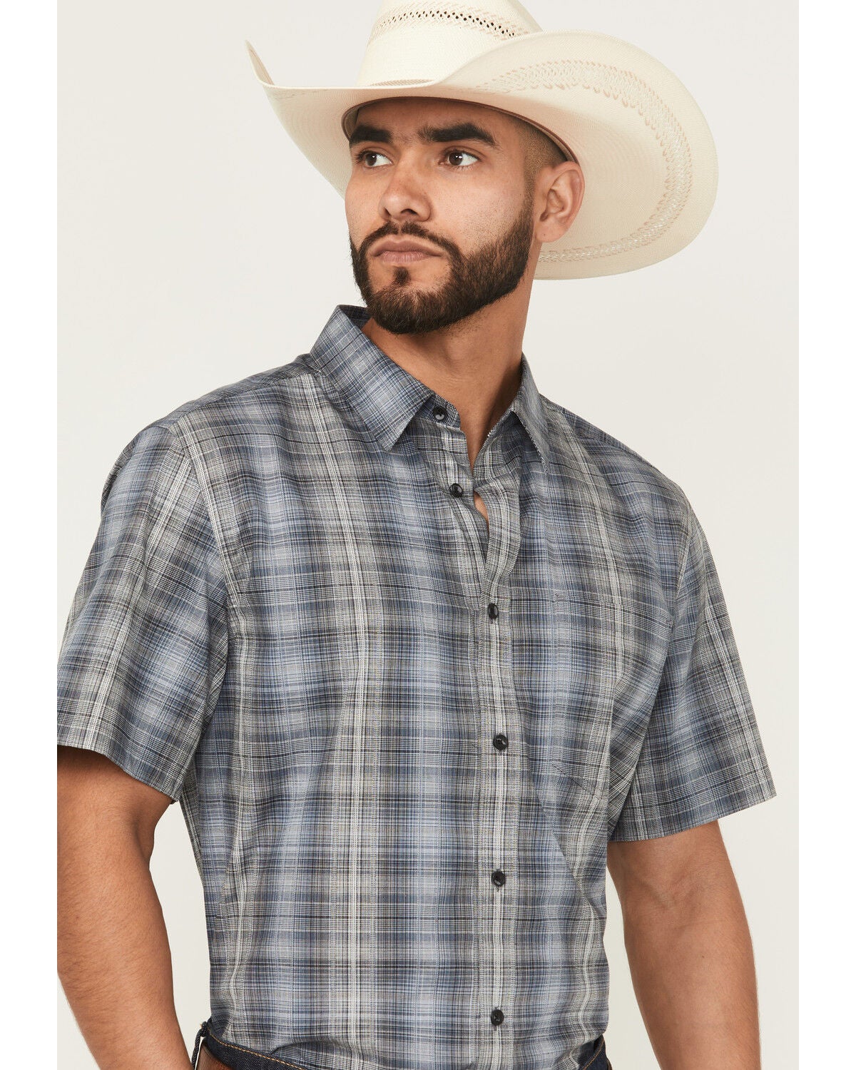Men's Cody James Nevada Plaid Print Short Sleeve Button-Down Stretch W