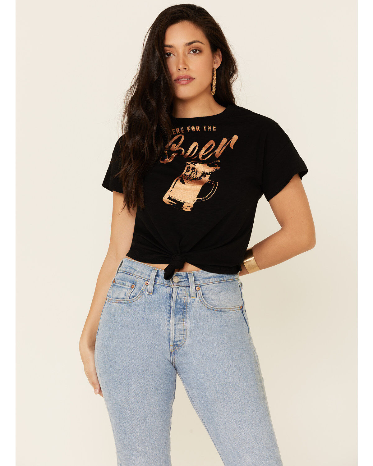Women's Shyanne Here For The Beer Graphic Tie-Front Short Sleeve Tee
