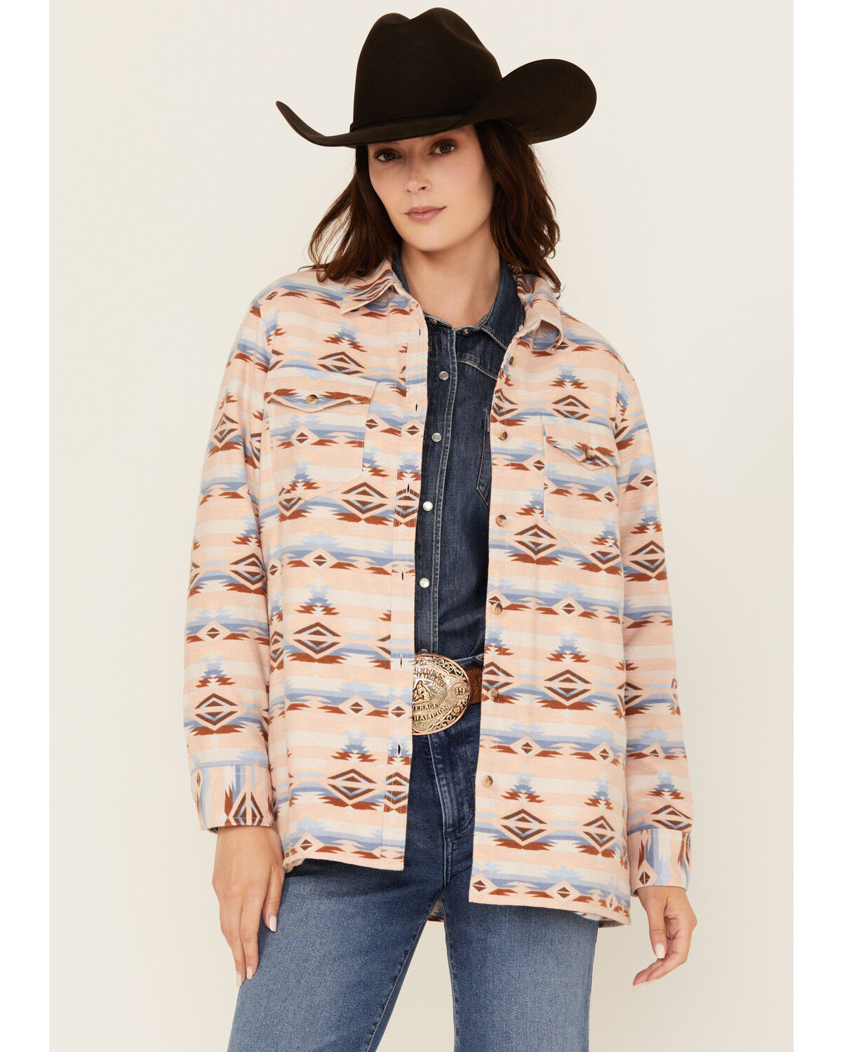 Women's Ely Walker Southwestern Print Sherpa Lined Shacket