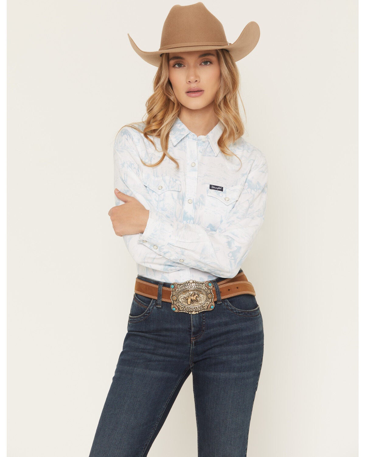 Women's Wrangler Retro Horse Print Long Sleeve Snap Western Shirt