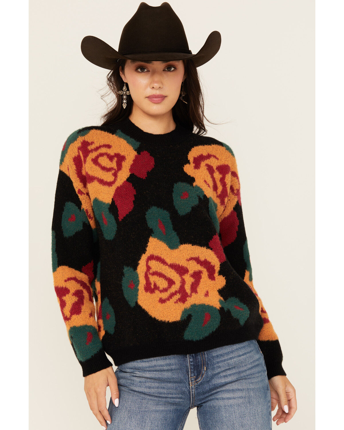 Women's Evergreen Floral Crew Neck Sweater