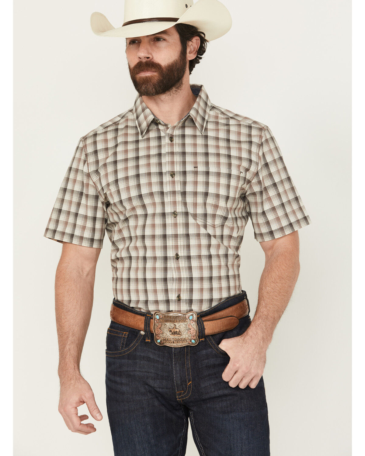 Men's Cody James Summit Plaid Print Short Sleeve Button-Down Stretch W