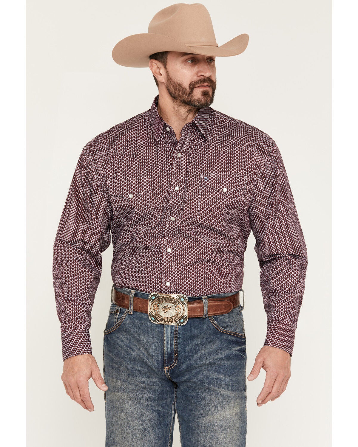 Men's Stetson Micro Geo Print Long Sleeve Snap Western Shirt