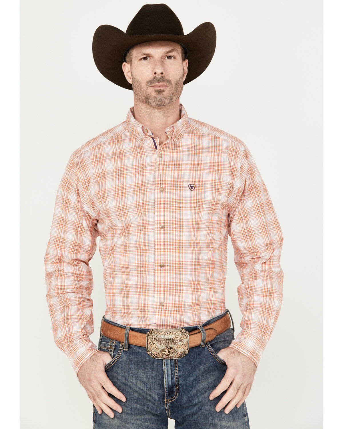 Men's Ariat Manning Plaid Print Button Down Long Sleeve Western Shirt