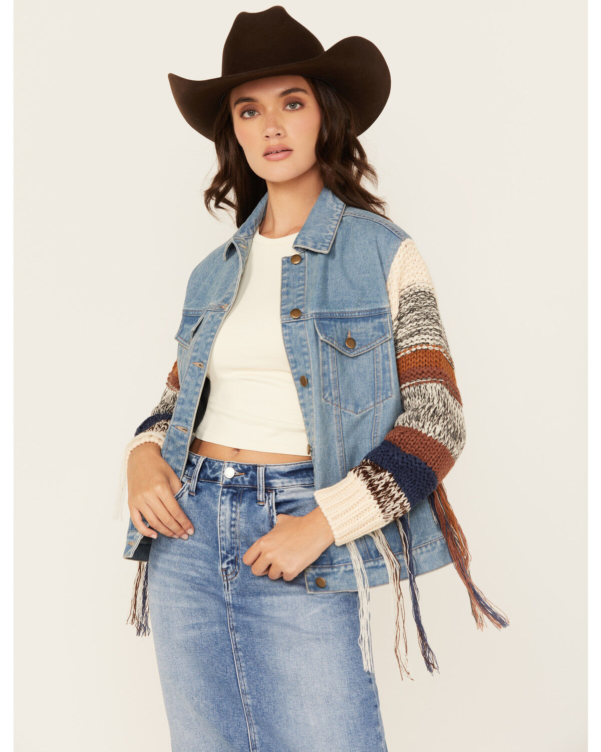 Women's Cleo + Wolf Christine Long Sweater Sleeve Button-Down Denim Ja