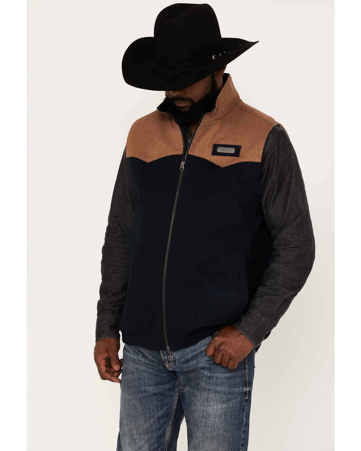 Men's Cinch Solid Color-Block Concealed Carry Zip-Front Wool Vest