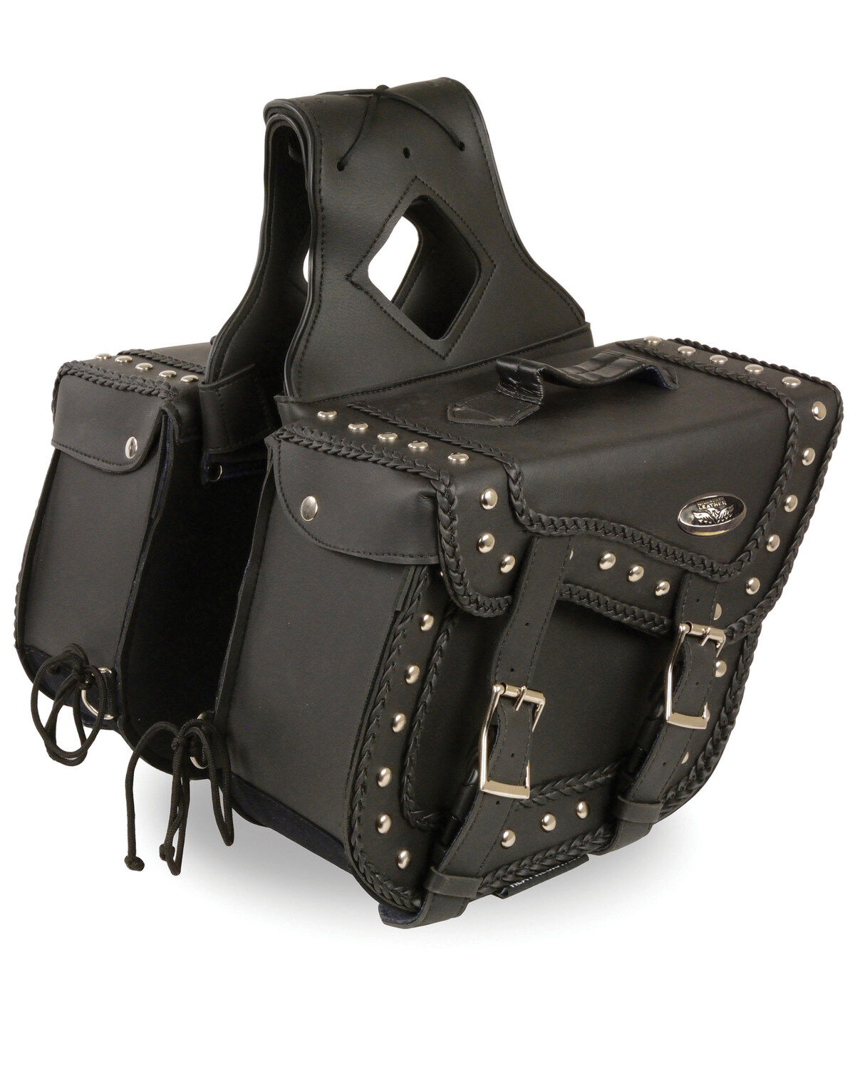 Milwaukee Leather Medium Braided Zip-Off PVC Throw Over Saddle Bag wit