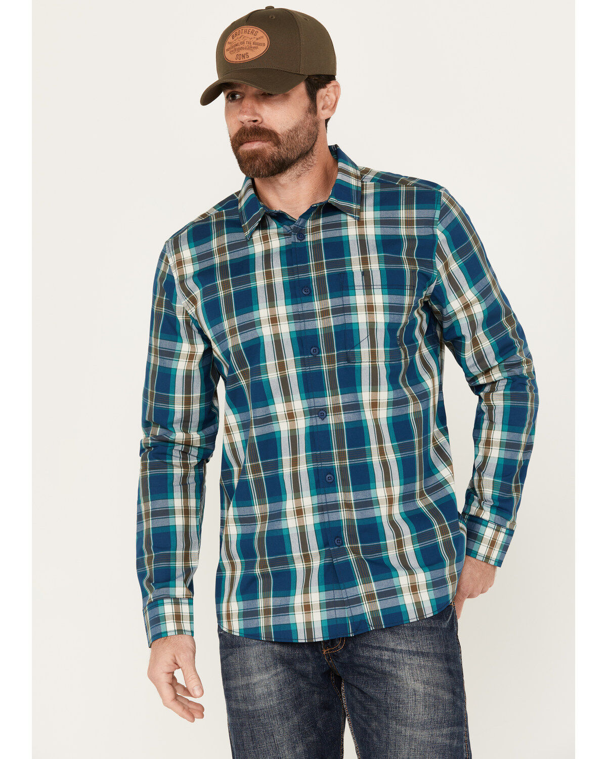 Men's Brothers and Sons Aransas Plaid Print Long Sleeve Button Down We