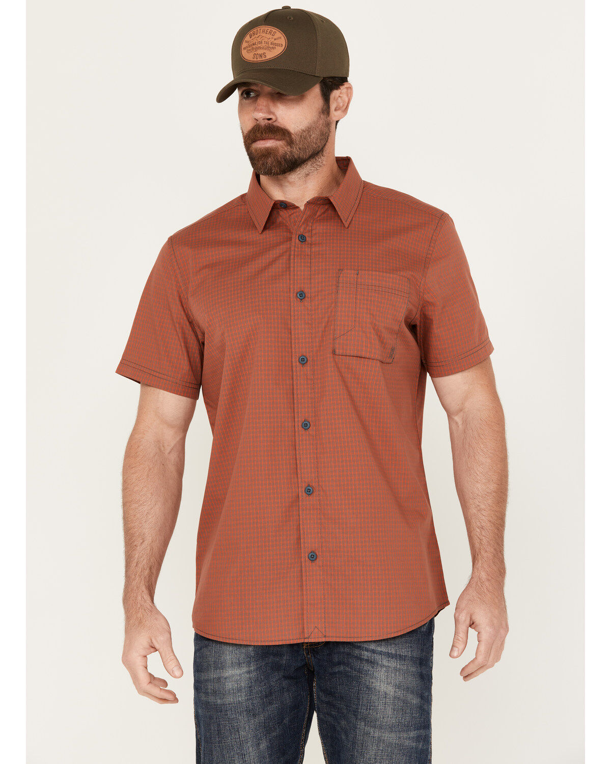 Men's Brothers and Sons Andrews Plaid Print Short Sleeve Button Down W