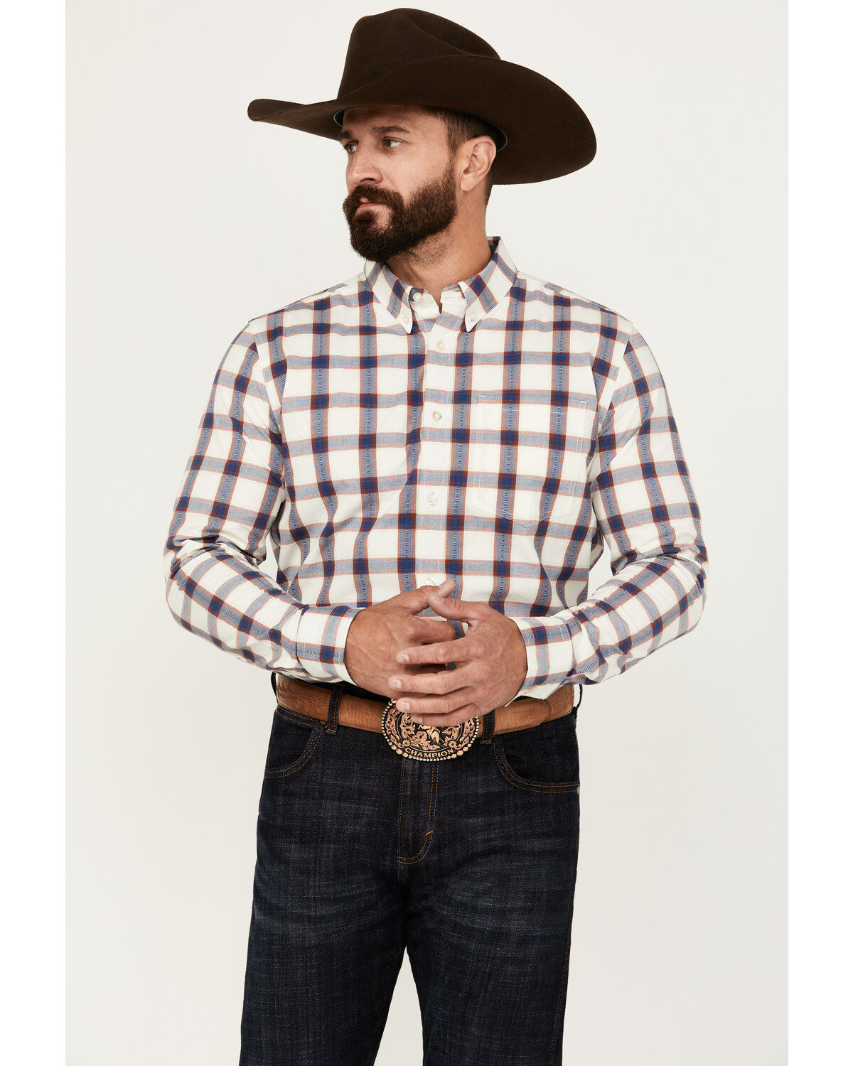 Men's Cody James Yeehaw Plaid Print Long Sleeve Button-Down Stretch We
