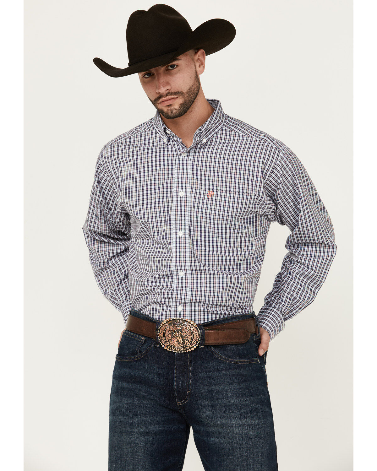 Men's Ariat Walker Plaid Print Long Sleeve Button-Down Western Shirt